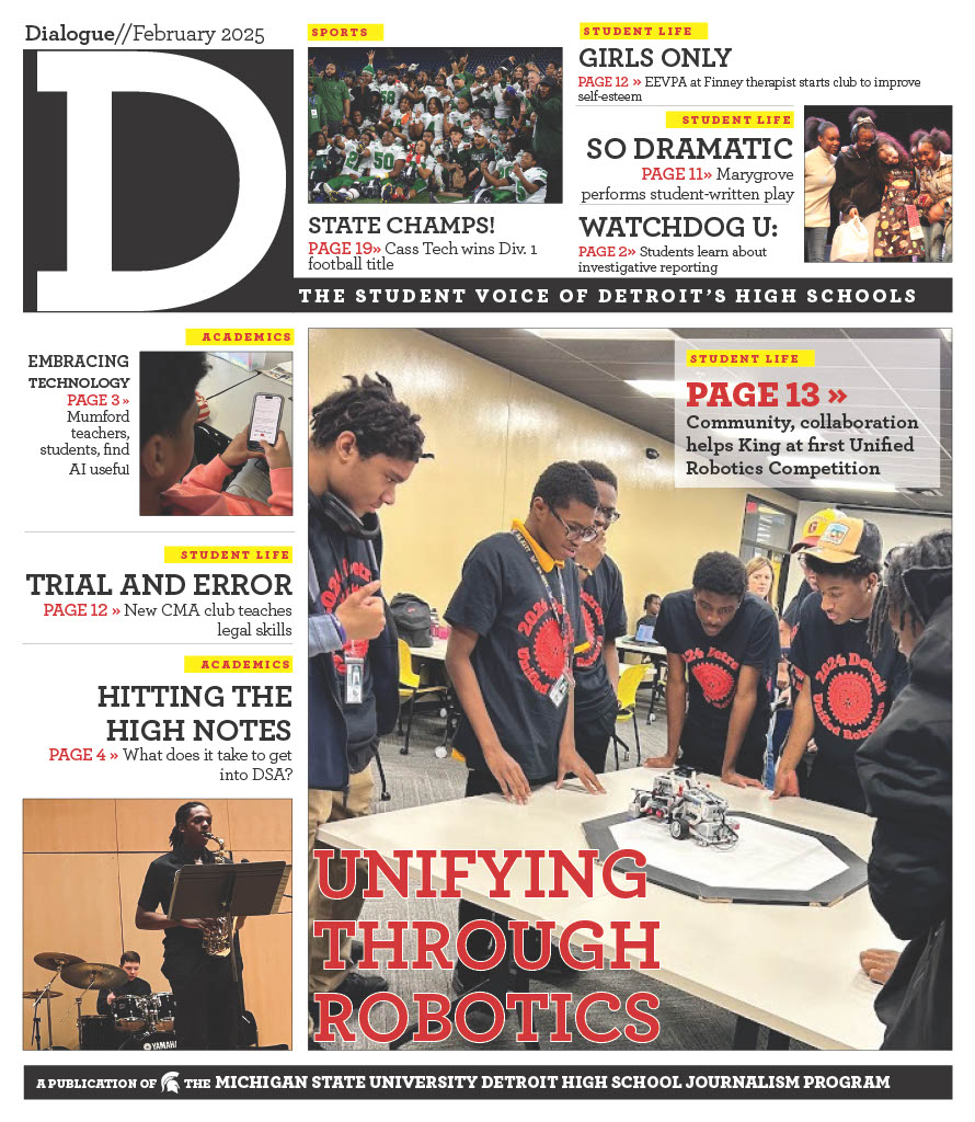 Front page of Detroit Dialogue, designed by Kira Gendjar.